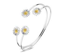 Abeillo Silver Daisy Opening Bangle Bracelet Adjustable, Fidget Bracelet Bangle Jewelry Gift for Ladies Women Girls Birthday Valentine's Day Gifts Mother's Day Gift