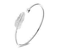 Abeillo Silver Feather Bangle Bracelet Adjustable, Fidget Bracelet Bangle Jewelry Gift for Women Girls Ladies Birthday Valentine's Day Gifts Mother's Day Gift