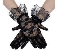 Abeillo Women Lace Gloves Elegant Wedding Gloves Short Tea Party Gloves Courtesy Gloves for Opera Evening Wedding Tea Party Prom 1920s (Black)