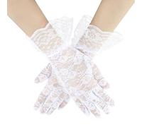 Abeillo Women Lace Gloves Elegant Wedding Gloves Short Tea Party Gloves Courtesy Gloves for Opera Evening Wedding Tea Party Prom 1920s (White)
