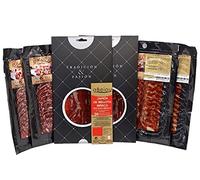 aBeiou. ASSORTED LOT OF SLICED ACORN IBERICOS. 2 Cases Iberico Bellota Ham 2 Sachets Iberico Bellota Chorizo and 2 Sausage Iberico Bellota Sausages. 600 gr in 6 sachets of 100gr.
