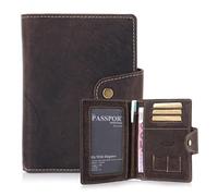 ABELE Genuine Full Grain Leather Passport Holder Slim Soft Travel Wallet with RFID Protection, Foldable, 1-2 Passport Holder Credit Card Pen Slot SIM Card Holder Brown (ID Pocket)