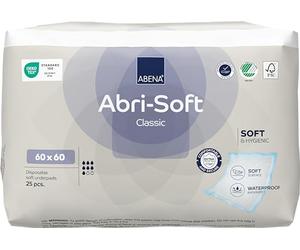 ABENA Abri-Soft Classic Disposable Incontinence Bed Pads, Eco-Labelled Incontinence Underpads, Leak Protection, Soft & Secure Bed Protectors For Incontinence - 60x60cm, 1300ml Absorbency, 25PK