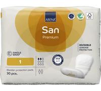 ABENA San Premium Mens & Womens Incontinence Pads, Breathable & Comfortable, Fast Absorption, Discreet & Effective Shaped Incontinence Pads for Men/Women - Premium 1, 200ml Absorbency, 30PK, White