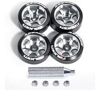Abendor 4Pcs 20mm 1/28 Rc Car Drift Wheel Hub with Rc Car Drift Logo Tires for 1/24 1/28 Mini-Z Mini-Q TG Racing Wltoys K969 RC Drift Car Upgrade Parts (Titanium)