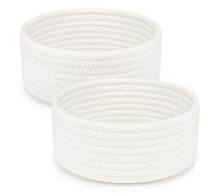 ABenkle 2 Pack Small Baskets, Cotton Rope Woven Basket, Cute Mini Tiny Storage Baskets, Decorative Boho Basket for Nursery Living Room Bedroom Montessori Shelf, Empty Gift Basket - White