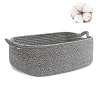ABenkle Rope Storage Basket, 13.5''x 10''x 5'' Cotton Woven Dog Cat Toy Bins, Cube Soft Baskets with Handles, Decorative Shelves Closet Organizing for Nursery Laundry Bedroom Bathroom - Grey