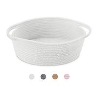 ABenkle Small Woven Basket | Cute Gray Rope Basket | Cotton Basket | Room Storage Basket | Cat Basket| Chest Box |Empty Gift Basket with Handles Basket, 12"x 8" x 5" Shelf Storage Basket(White)