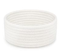 ABenkle Small Woven Basket, Empty Tiny Shallow Storage Basket, Mini Cotton Rope Easter Baskets, Round Decorative Hamper, Montessori Basket Storage Bins for Toys, Spa, Socks, Nursery, Kids Room, White