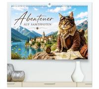 Abenteuer AUF SAMTPFOTEN (hochwertiger Premium Wandkalender 2027 DIN A2 quer), Kunstdruck in Hochglanz: Eine Katze auf großer Entdeckungsreise