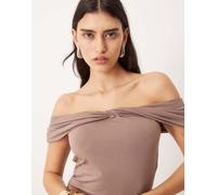 Abercrombie & Fitch Womens asymmetric twist off shoulder top in brown - Size Large