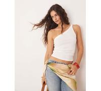 Abercrombie & Fitch Womens one shoulder asymetric ribbed tank top in white - Size X-Large