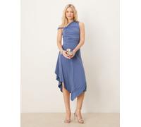 Abercrombie & Fitch Womens one shoulder asymmetric hem midi dress in navy - Blue - Size X-Large