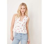 Abercrombie & Fitch Womens plunge neck sleeveless top in cherry print - Multicolour - Size Small