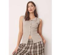 Abercrombie & Fitch Womens slash neck button through longline rib top in grey - Size Medium