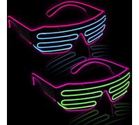 ABERTO Led Glasses 2Pcs Light up El Wire Rave Shutter Glasses, Glow In Dark Flashing Led Sunglasses, Luminous Glasses For Parties, Halloween RB01 PATENTED (PINK-BLUE+PINK-GREEN)