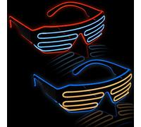 ABERTO Led Glasses 2Pcs Light up El Wire Rave Shutter Glasses, Glow In Dark Flashing Led Sunglasses, Luminous Glasses For Parties, Halloween RB01 PATENTED (RED-BLUE+BLUE-YELLOW)