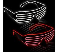 ABERTO Led Glasses 2Pcs Light up El Wire Rave Shutter Glasses, Glow In Dark Flashing Led Sunglasses, Luminous Glasses For Parties, Halloween RB01 PATENTED (WHITE + RED)