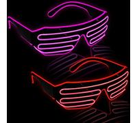 ABERTO Led Glasses 2Pcs Light up El Wire Rave Shutter Glasses, Glow In Dark Flashing Led Sunglasses, Luminous Glasses For Parties, Halloween RB01 PATENTED (PINK + RED)
