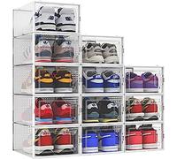 abes 12 Pack Shoe Storage Boxes, Clear Plastic Stackable Shoe Organizer Bins, Drawer Type Front Opening Shoe Holder Containers