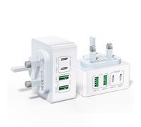 Abetcabe 2 Pack USB C Plug, Total 40W 4-Port Fast Charger Plug, Multi USB Plug Adaptor UK Compatible with iPhone 16 15 14 Pro Max, LG, Google Pixel (White)