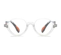 ABETOS Half Frame Reading Glasses Men Women Large Retro Clear Half Rim Eyeglasses Spring Hinge Fashion Readers 1.0 1.5 2.0 2.5 3.0, Transparent&Flowers 2.0