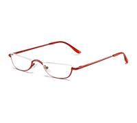 ABETOS Half Moon Reading Glasses Half Frame Semi Rimless Metal Strong Eyewear Spring Hinge Clear Lens Lightweight Fashion Computer Readers for Men Women, Red 1.5