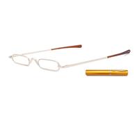 ABETOS Mini Compact Reading Glasses Slim Pen Reader Glasses with Portable Clip Case Metal Frame Spring Hinges Fashion Pocket Readers for Men Women, Gold 1.25