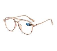 ABETOS Retro Pilot Reading Glasses Blue Light Blocking Fashion Women Men Computer Readers Full Frame Metal Temples Double Bridge Eyeglasses, Clear Brown+3.0