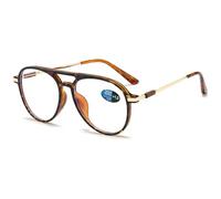 ABETOS Retro Pilot Reading Glasses Blue Light Blocking Fashion Women Men Computer Readers Full Frame Metal Temples Double Bridge Eyeglasses, Tortoiseshell+2.0