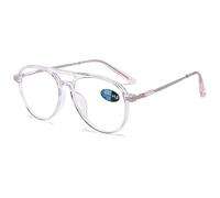 ABETOS Retro Pilot Reading Glasses Blue Light Blocking Fashion Women Men Computer Readers Full Frame Metal Temples Double Bridge Eyeglasses, Clear Purple+2.0