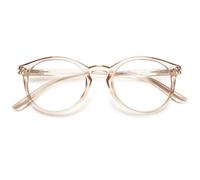 ABETOS Round Reading Glasses Ladies Blue Light Blocking Spring Hinges Fashion Oval Readers Womens Lightweight Computer Eyeglasses Eyewear, Clear Brown 3.0