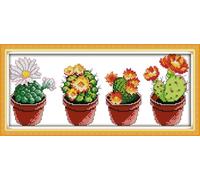 ABEUTY 11ct Pre Printed Cross Stitch Kits Beautiful Cactus Flowers for Adults Beginners, DIY Stamped Advanced Embroidery Sewing Starter Kit 46x21cm Needlework Set (Flowers)