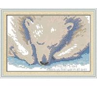 ABEUTY 11ct Pre Printed Cross Stitch Kits Hat Polar Bear Motherly Love for Adults Beginners, DIY Stamped Advanced Embroidery Sewing Starter Kit 32x22cm Needlework Set (Bear)