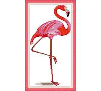 ABEUTY 11ct Pre Printed Cross Stitch Kits Pink Flamingo for Adults Beginners, DIY Stamped Advanced Embroidery Sewing Starter Kit 37x65cm Needlework Set (Flamingo)