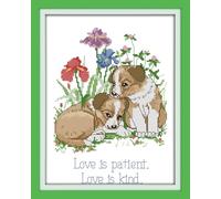 ABEUTY 11ct Pre Printed Cross Stitch Kits Puppy Dogs Flowers for Adults Beginners, DIY Stamped Advanced Embroidery Sewing Starter Kit 28x39cm Needlework Set (Dogs)