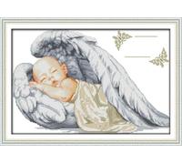 ABEUTY 14ct Cross Stitch Kits Little Angel Birth Certificate for Adults Beginners Pre Printed, DIY Advanced Embroidery Sewing Starter Kit Stamped 49×34cm Needlework Set (Little Angel)