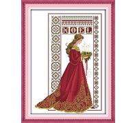 ABEUTY 14ct Cross Stitch Kits Noel Angel Red Praying for Adults Beginners Pre Printed, DIY Advanced Embroidery Sewing Starter Kit Stamped 41x53cm Needlework Set (Noel 14ct)