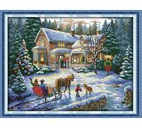 ABEUTY 14ct Cross Stitch Kits Return from Christmas Home for Adults Beginners Pre Printed, DIY Advanced Embroidery Sewing Starter Kit Stamped 54x43cm Needlework Set (Christmas)