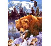 ABEUTY 5D Diamond Painting DIY Full Drill Rhinestones, Bear Fish Eagle Mountain Tree Animal, Paint with Diamonds Crystal Diamond Art Kits (Bear)