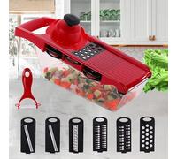ABEUTY 6 in 1 Mandolin Slicer - Vegetable Chopper, Adjustable Cutter, Food Slicer Veg Chopper Manual Onion Dicer (Red)