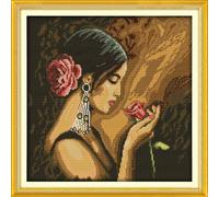 ABEUTY Counted Cross Stitch Kits for Adults Advanced, Beautiful Lady 14CT Counted Easy Embroidery Set with White Fabric DIY Home Wall Decoration (Unstamped)