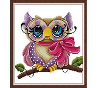 ABEUTY Cross Stitch Kits Beautiful owl for Adults Pre Printed or NOT, DIY 14 Count Embroidery Sewing Starter Kit Stamped or Unstamped DMC Needlework Easy Beginners (Unstamped)