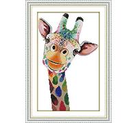 ABEUTY Cross Stitch Kits Charming Color Giraffe for Adults Kids Pre Printed or NOT, DIY 14CT 28×41cm Count Embroidery Sewing Starter Kit Stamped or Unstamped Needlework Home Decor (Unstamped)