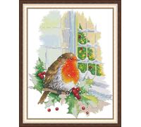 ABEUTY Cross Stitch Kits Christmas Redbird for Adults Pre Printed or NOT, DIY 14 Count Embroidery Sewing Starter Kit Stamped or Unstamped DMC Needlework Easy Beginners (Unstamped)