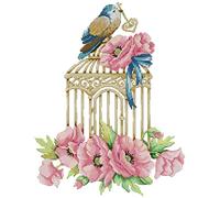 ABEUTY Cross Stitch Kits Easy Patterns Embroidery for Adults Pre Printed, Cage Flowers 14 CT Needlework Kit DIY Artwork Home Wall Decoration