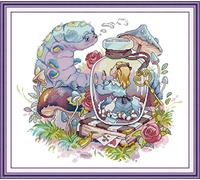 ABEUTY Cross Stitch Kits for Adults Beginners Pre Printed or NOT, Alice in Wonderland Ⅰ Bottle DIY 14 Count Embroidery Sewing Starter Kit Stamped or Unstamped Needlework Home Decor (Stamped, Bottle)