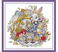 ABEUTY Cross Stitch Kits for Adults Beginners Pre Printed or NOT, Alice in Wonderland Ⅲ Rabbit DIY 14 Count Embroidery Sewing Starter Kit Stamped or Unstamped Needlework Home Decor (Stamped, Rabbit)