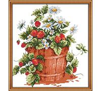 ABEUTY Cross Stitch Kits for Adults Beginners Pre Printed or NOT, Daisies Flowers Strawberry DIY 14 Count Embroidery Sewing Starter Kit Stamped or Unstamped Needlework Home Decor (Stamped, Strawberry)