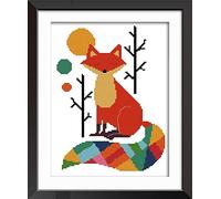 ABEUTY Cross Stitch Kits for Adults Beginners Pre Printed or NOT, Seven Color Fox Animal DIY 14 Count Embroidery Sewing Starter Kit Stamped or Unstamped Needlework Home Decor (Stamped, Fox)